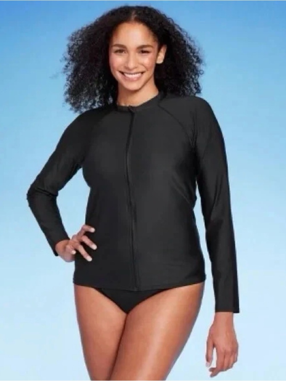 Kona Sol L Black UPF 50 Full Zip Long Sleeve Rash Guard Swim Top Sporty Beach